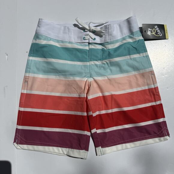 Art Class Boys’ Size 10 Swim Shorts Striped Adjustable Waist Built- in Brief - Picture 2 of 5